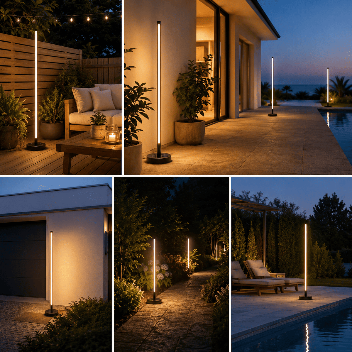 SolarPillar - Modern Outdoor Solar Floor Lamp 180cm Black