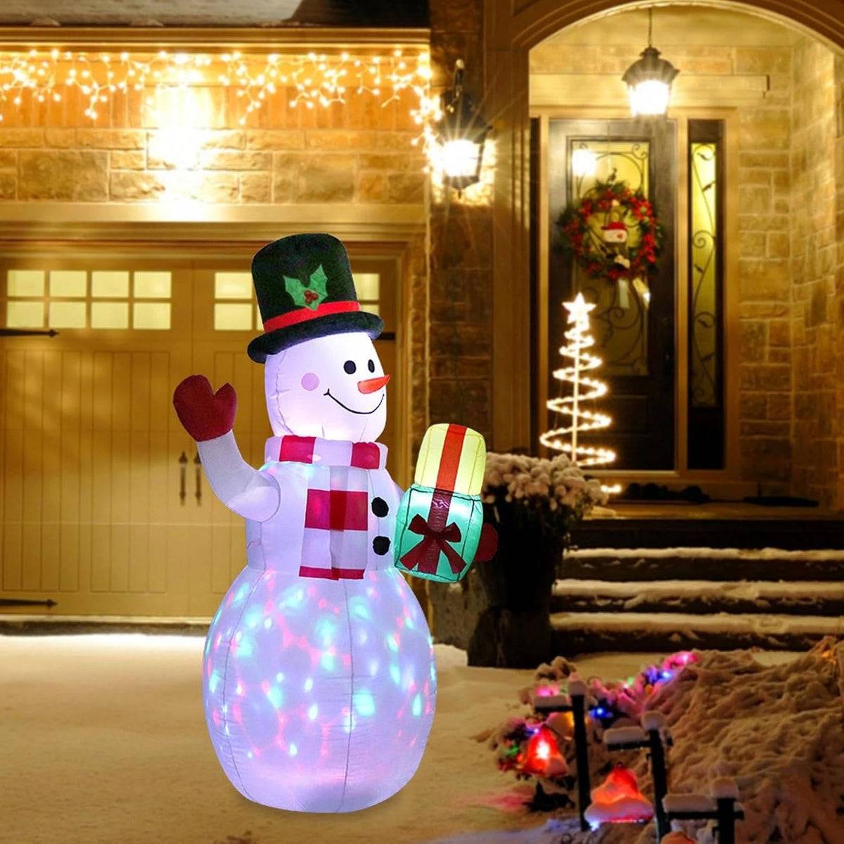 5ft Inflatable Snowman with Rotating LED Lights - Christmas Inflatables