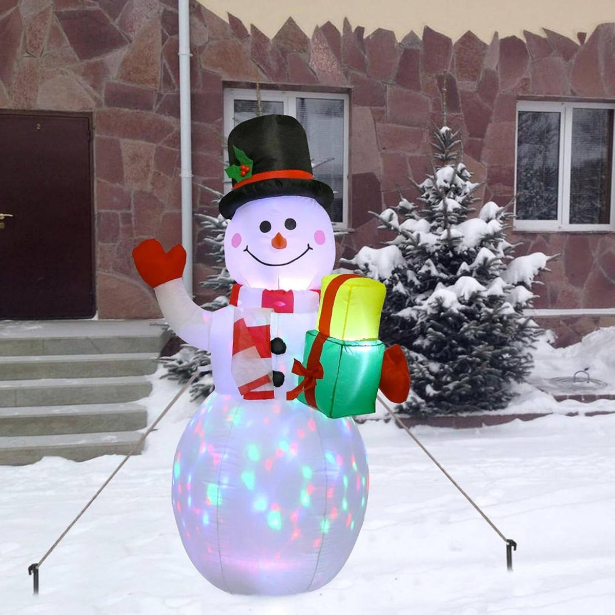 5ft Inflatable Snowman with Rotating LED Lights - Christmas Inflatables