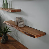 Acacia Wood Wall Shelf - Unique Tree Trunk Design for Industrial Interiors