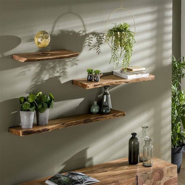 Acacia Wood Wall Shelf - Unique Tree Trunk Design for Industrial Interiors