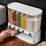 Airtight Multi-Compartment Grain Storage Container - Five Compartments for Rice, Pasta, Spices