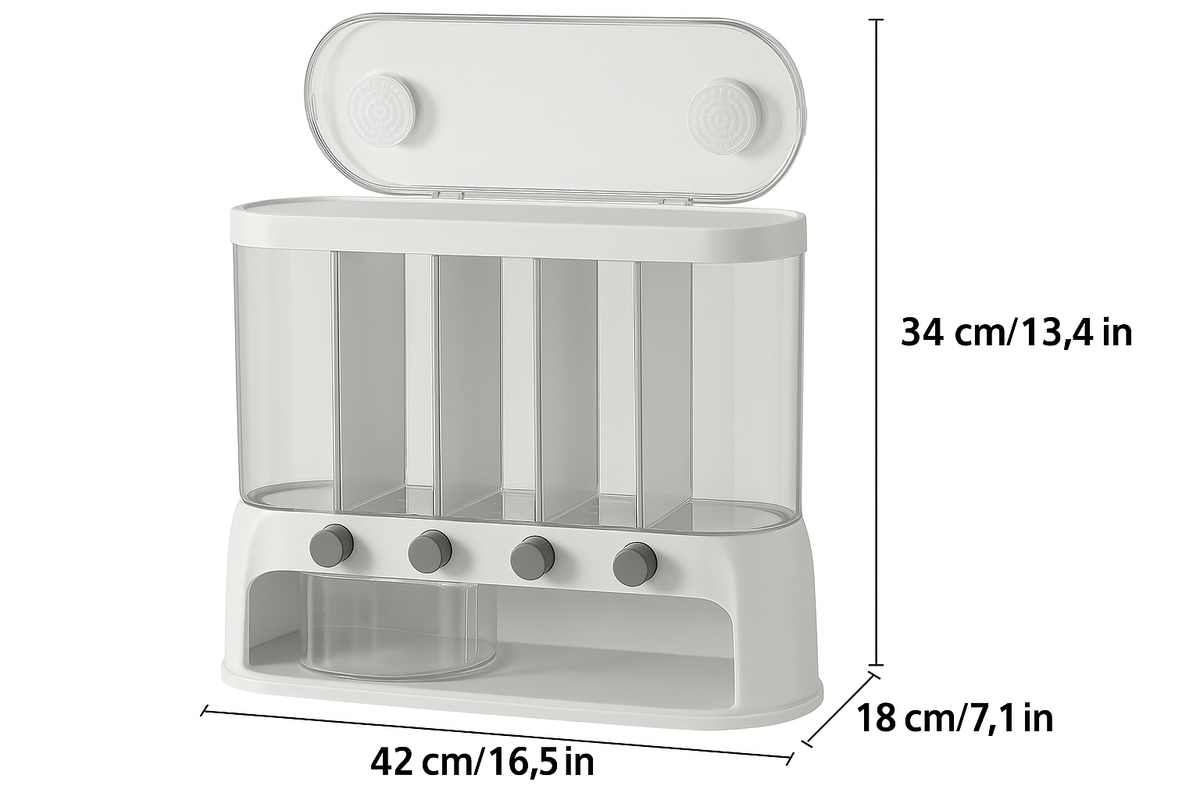 Airtight Multi-Compartment Grain Storage Container - Five Compartments for Rice, Pasta, Spices