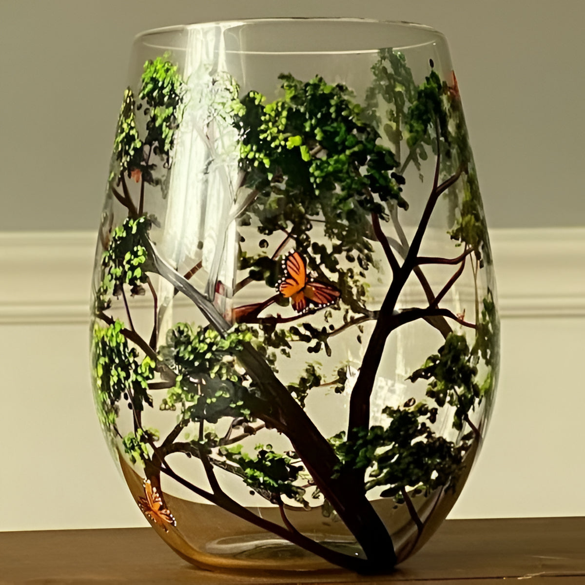 Artisan Hand-Painted Four Seasons Tree Wine Glasses - 12 oz, Unique Gift for Wine Lovers