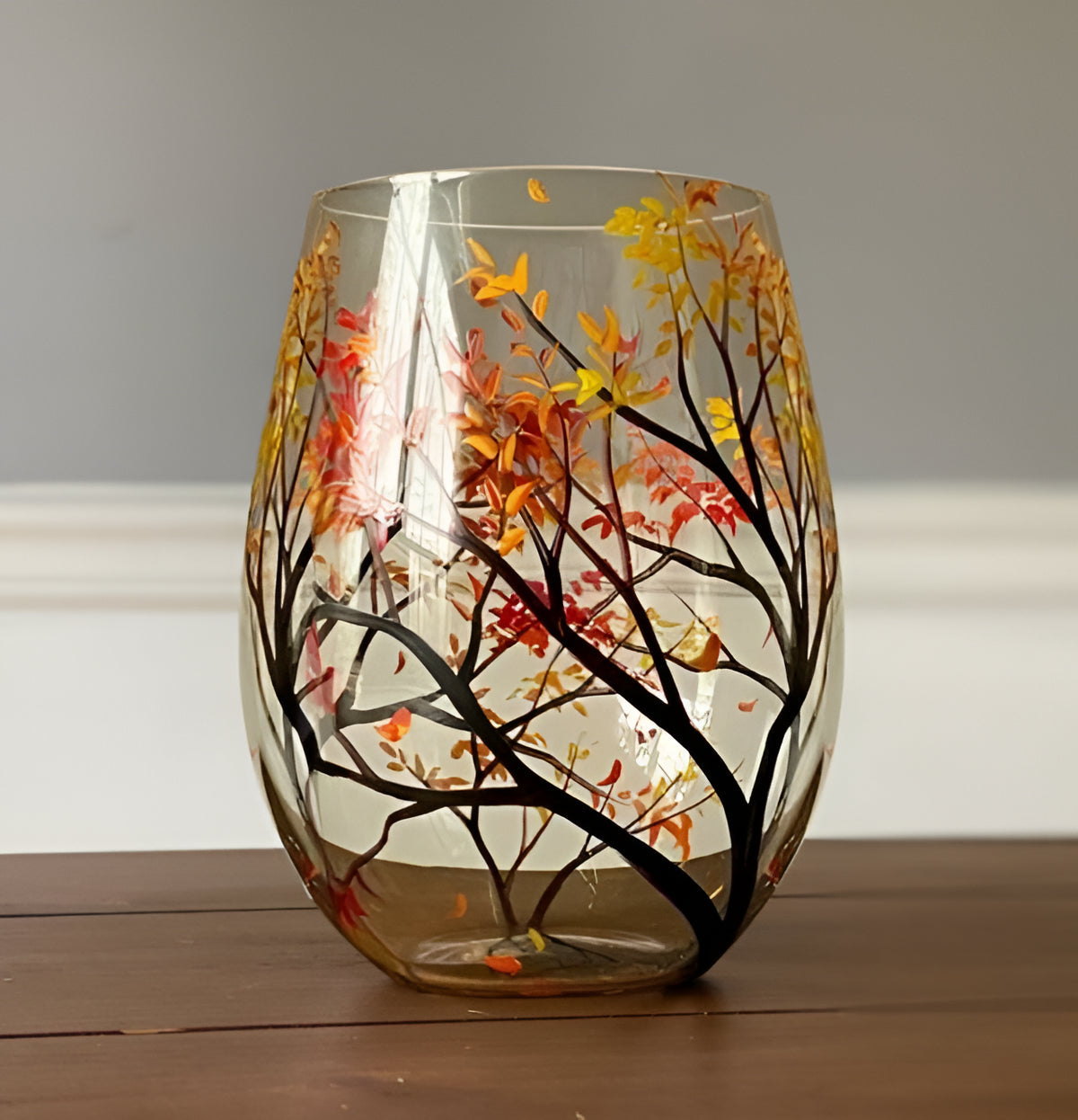 Artisan Hand-Painted Four Seasons Tree Wine Glasses - 12 oz, Unique Gift for Wine Lovers