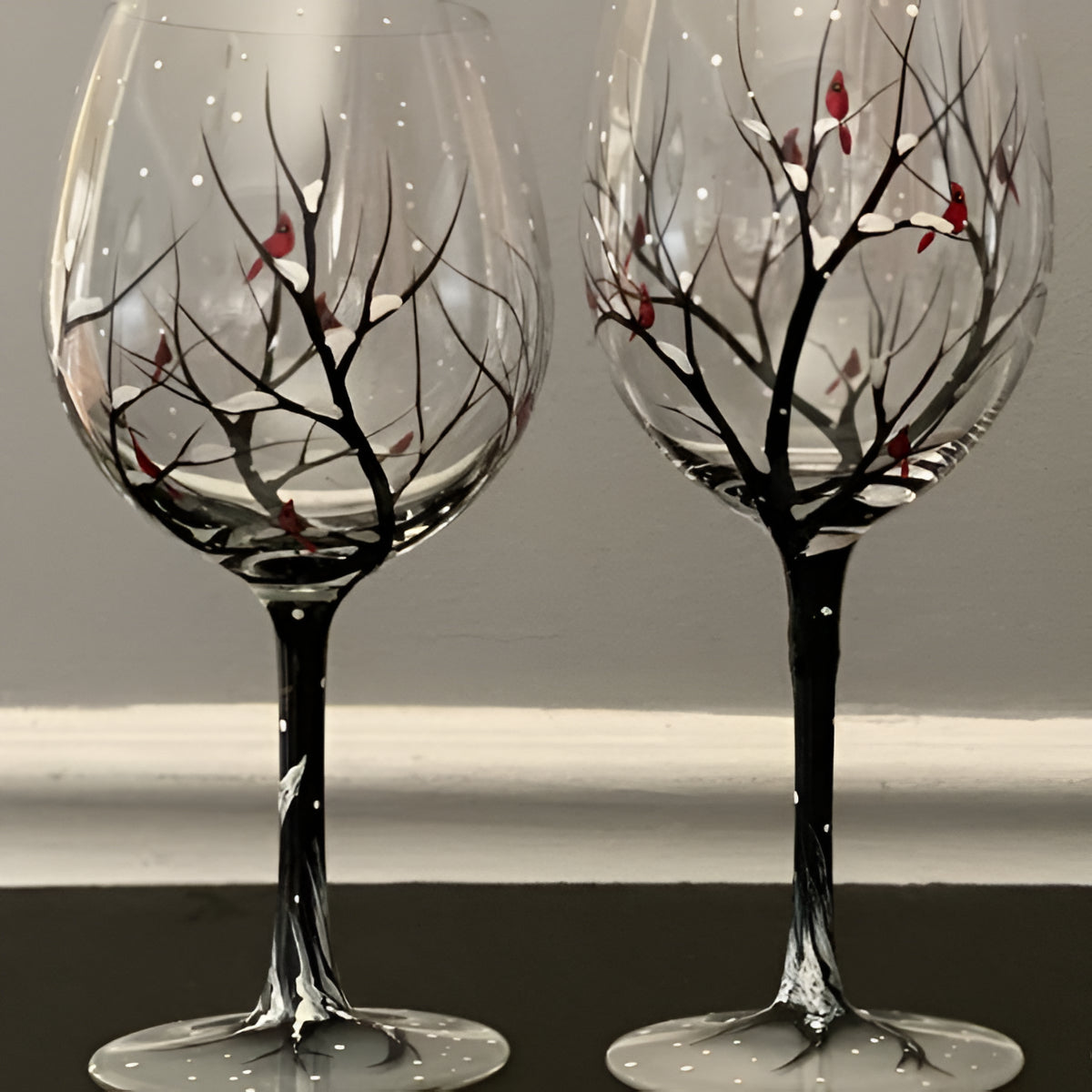 Artisan Hand-Painted Four Seasons Tree Wine Glasses - 12 oz, Unique Gift for Wine Lovers