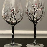 Artisan Hand-Painted Four Seasons Tree Wine Glasses - 12 oz, Unique Gift for Wine Lovers
