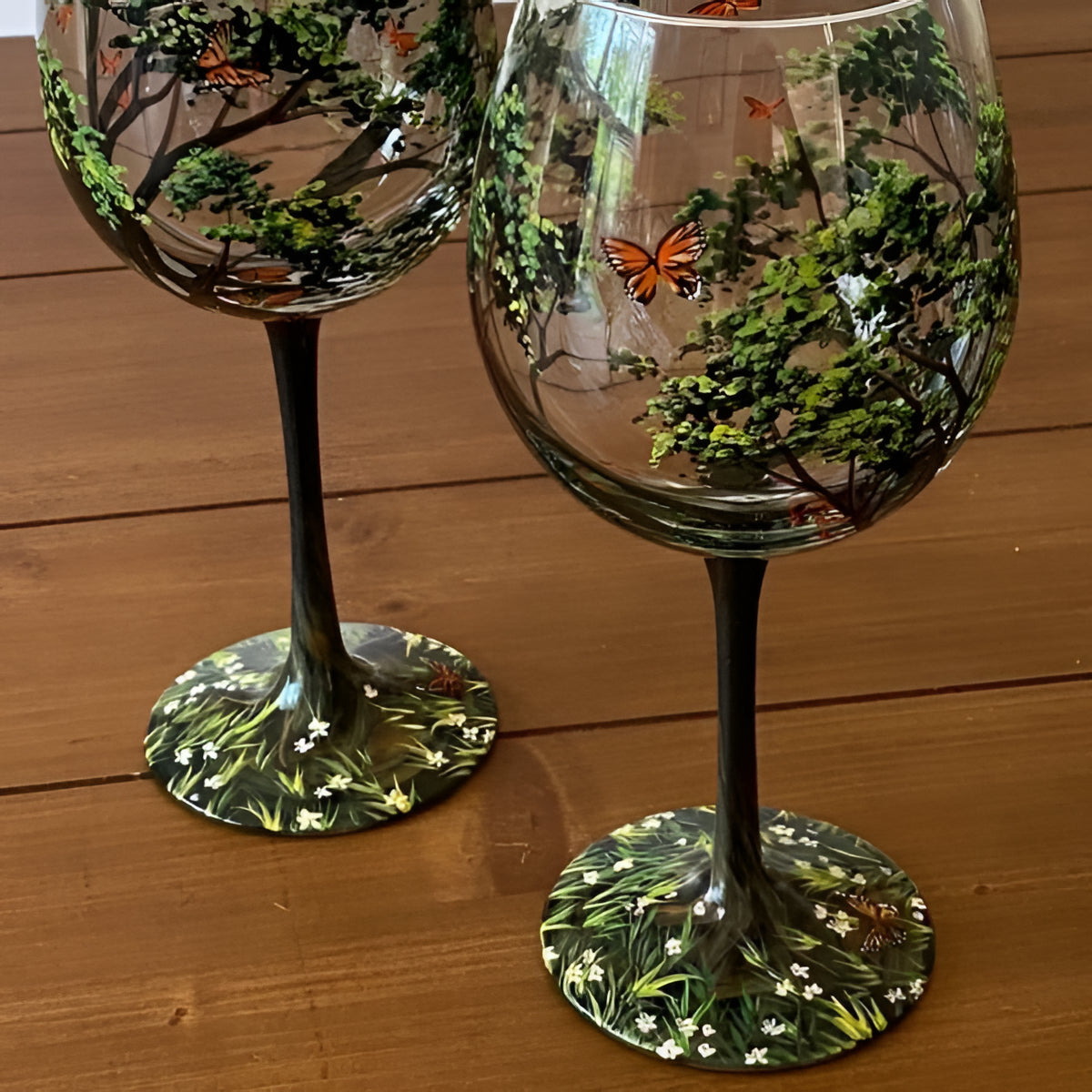 Artisan Hand-Painted Four Seasons Tree Wine Glasses - 12 oz, Unique Gift for Wine Lovers