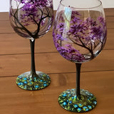 Artisan Hand-Painted Four Seasons Tree Wine Glasses - 12 oz, Unique Gift for Wine Lovers