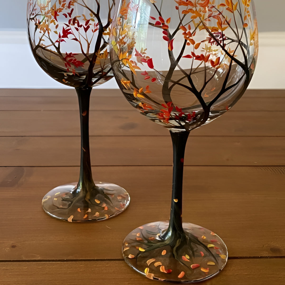 Artisan Hand-Painted Four Seasons Tree Wine Glasses - 12 oz, Unique Gift for Wine Lovers
