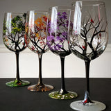 Artisan Hand-Painted Four Seasons Tree Wine Glasses - 12 oz, Unique Gift for Wine Lovers