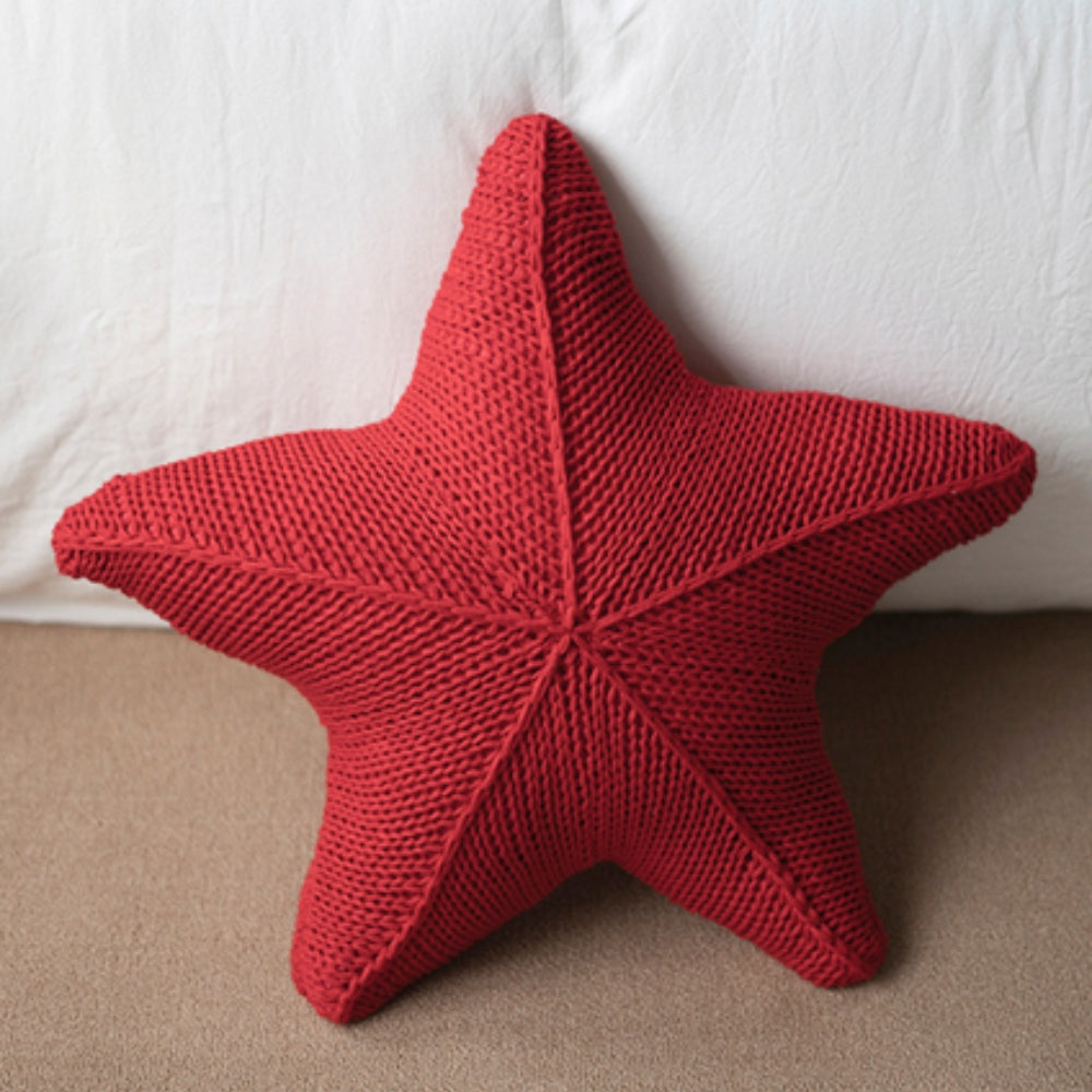 Artisanal Hand Knitted Starfish Cushion for Coastal Decor