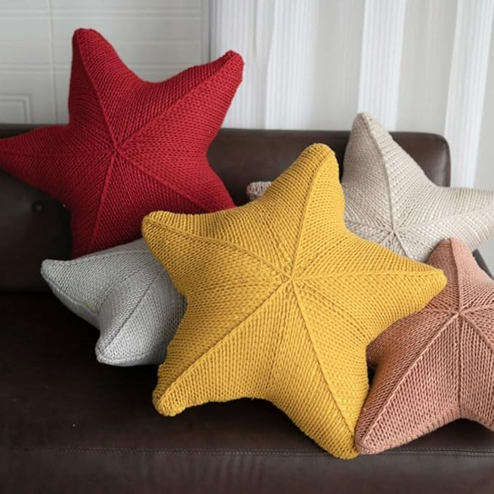 Artisanal Hand Knitted Starfish Cushion for Coastal Decor