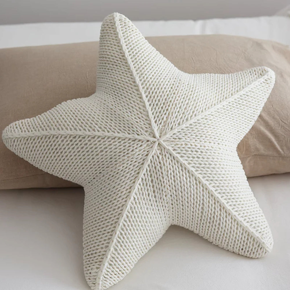 Artisanal Hand Knitted Starfish Cushion for Coastal Decor