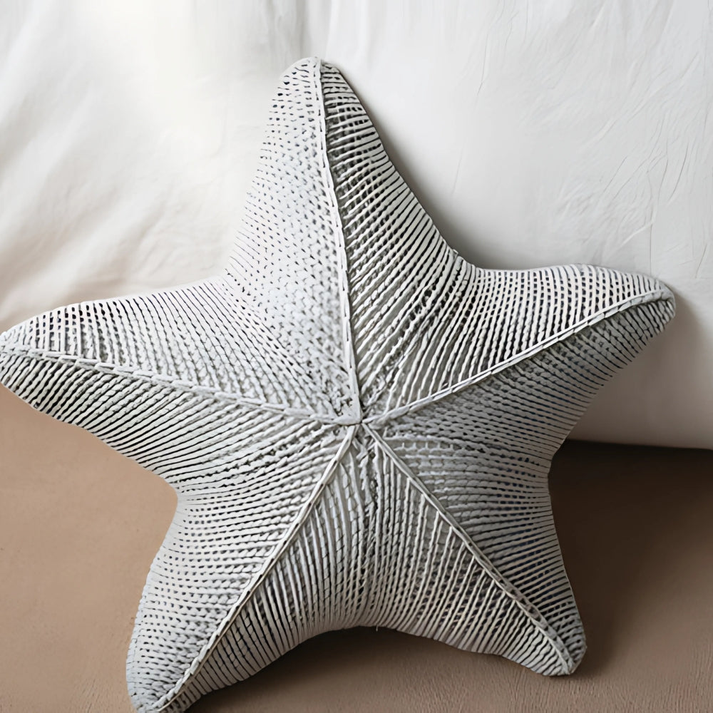 Artisanal Hand Knitted Starfish Cushion for Coastal Decor