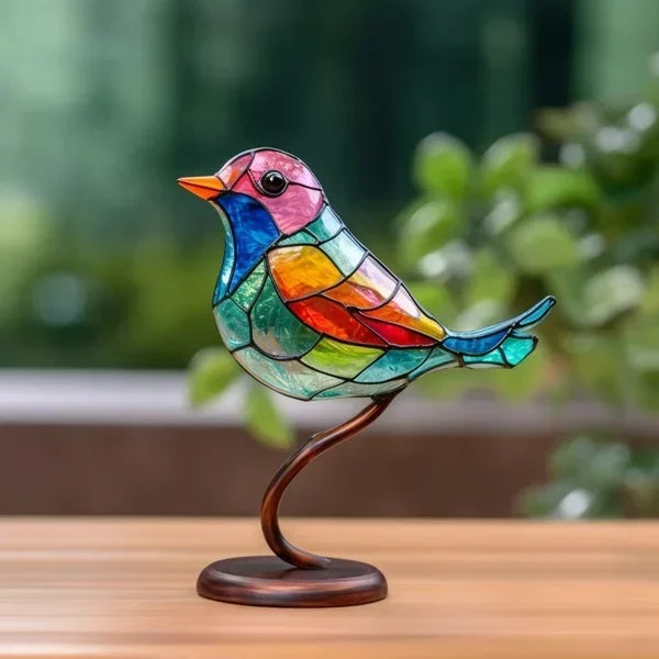 Artistic Stained Acrylic Bird Desktop Ornament - Vibrant Home Decor