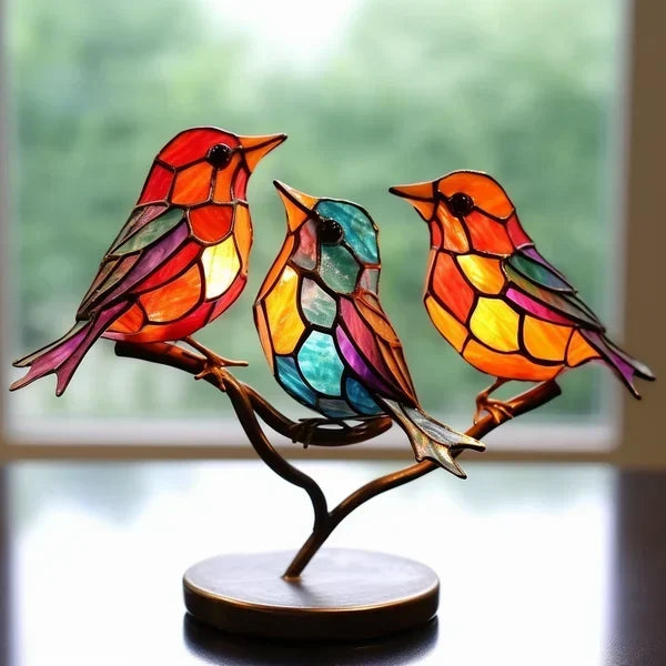 Artistic Stained Acrylic Bird Desktop Ornament - Vibrant Home Decor
