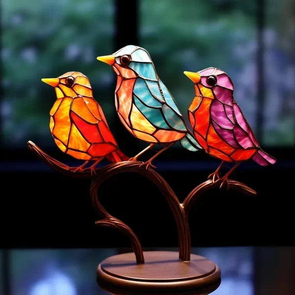 Artistic Stained Acrylic Bird Desktop Ornament - Vibrant Home Decor