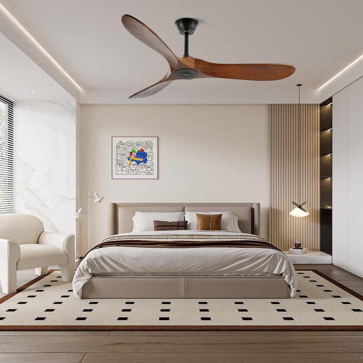 Aviona - Modern Wood Ceiling Fan with Remote Control, 6 Speeds