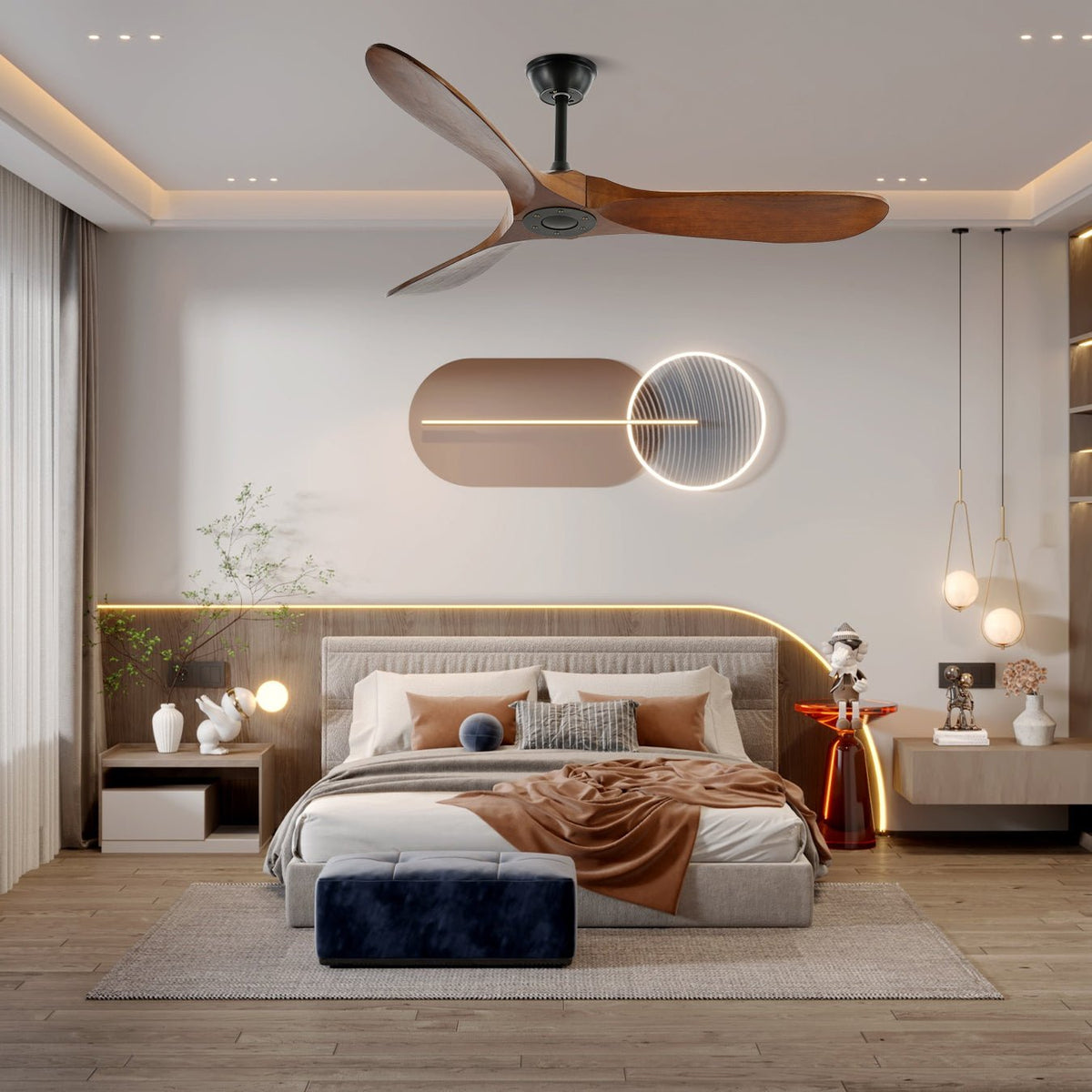 Aviona - Modern Wood Ceiling Fan with Remote Control, 6 Speeds