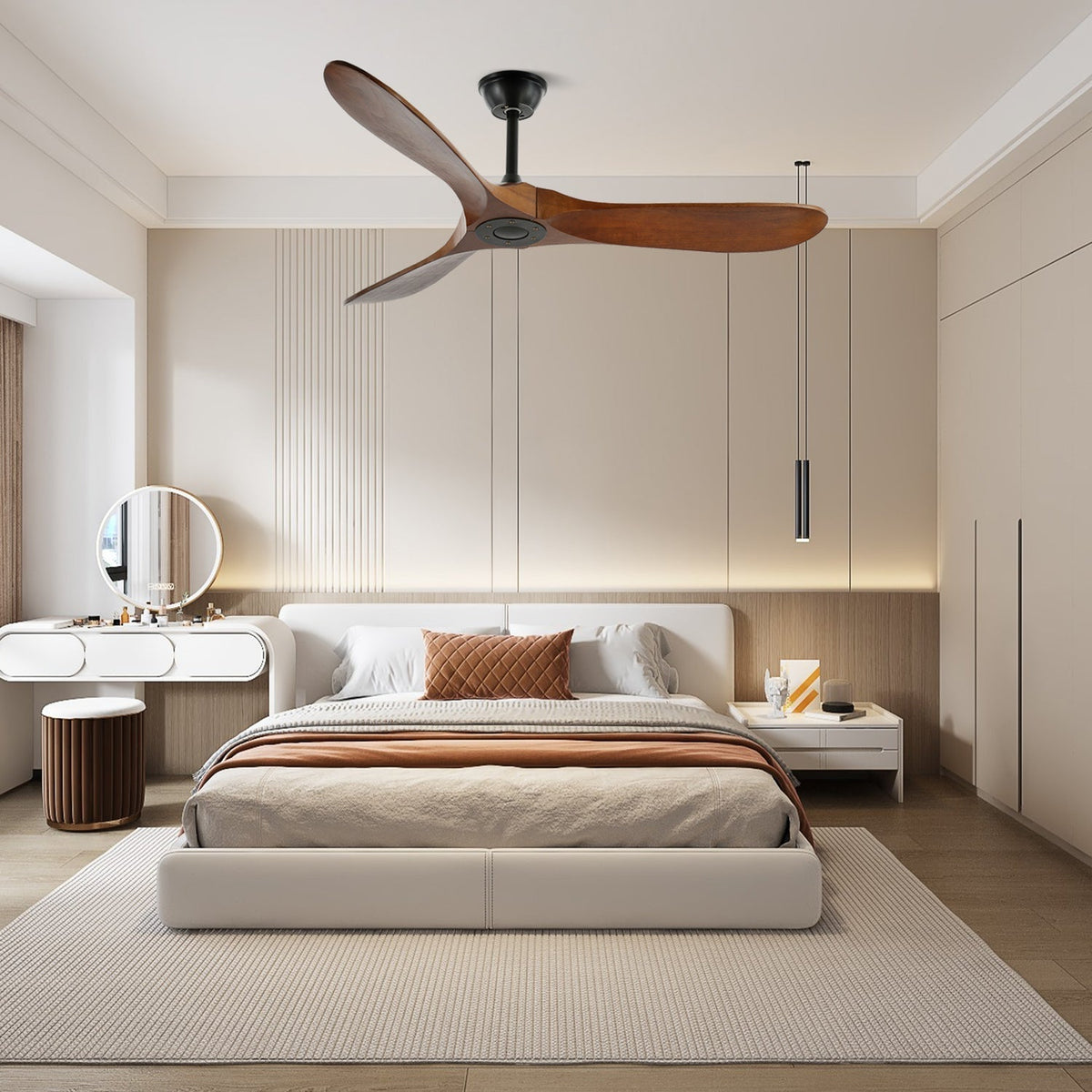 Aviona - Modern Wood Ceiling Fan with Remote Control, 6 Speeds