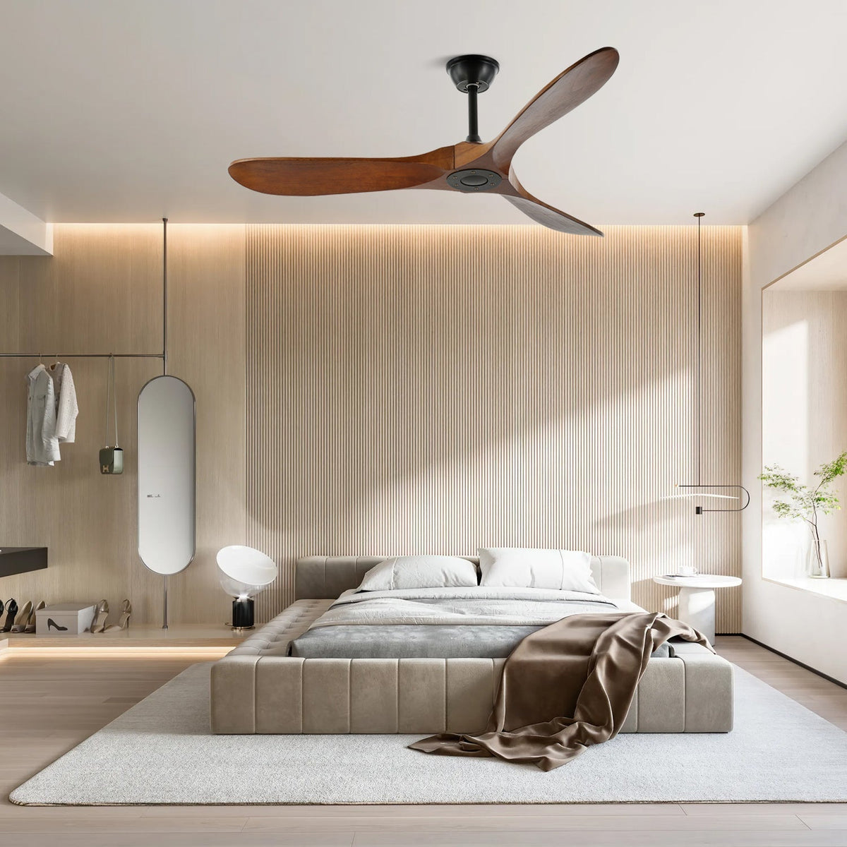 Aviona - Modern Wood Ceiling Fan with Remote Control, 6 Speeds