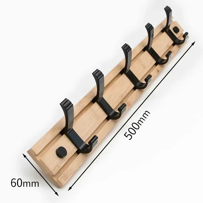 Bamboo Wall Mounted Coat Rack with Aluminum Hooks - Scandinavian Style