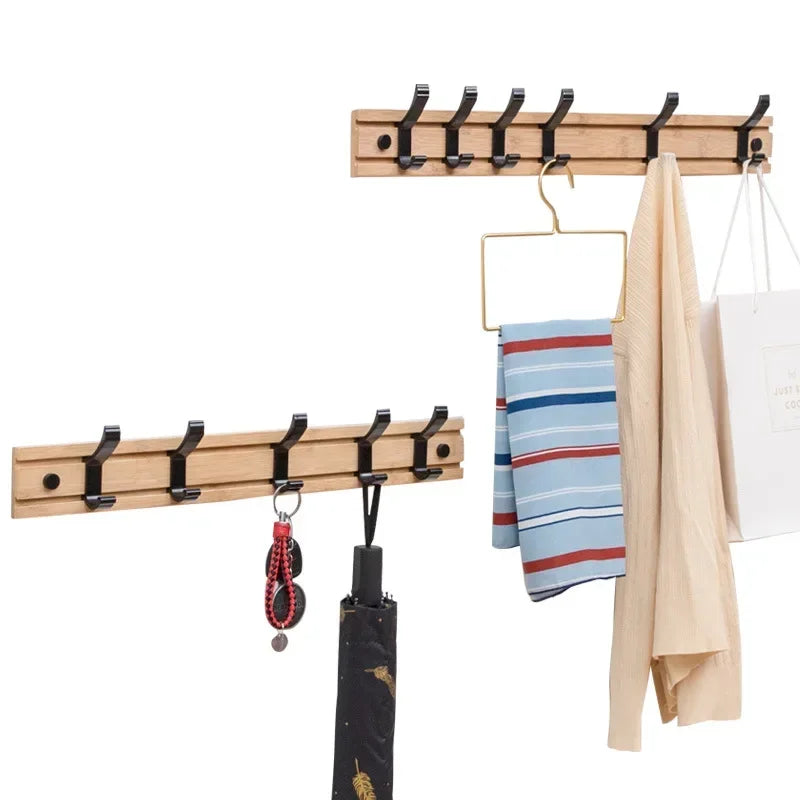 Bamboo Wall Mounted Coat Rack with Aluminum Hooks - Scandinavian Style