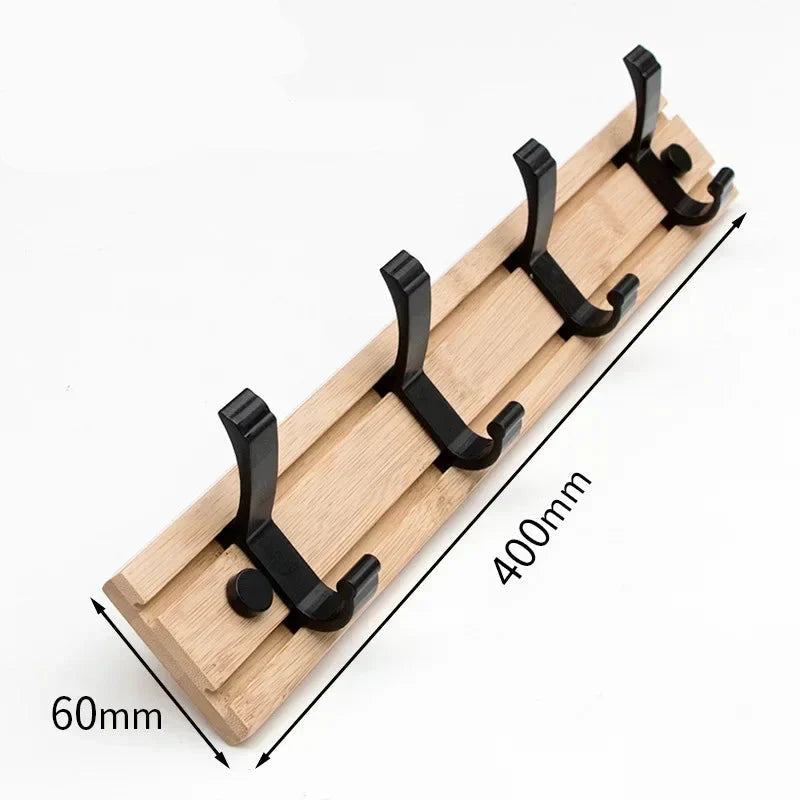 Bamboo Wall Mounted Coat Rack with Aluminum Hooks - Scandinavian Style