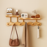 Bamboo Wall Rack - Minimalist Shelf with Versatile Hooks