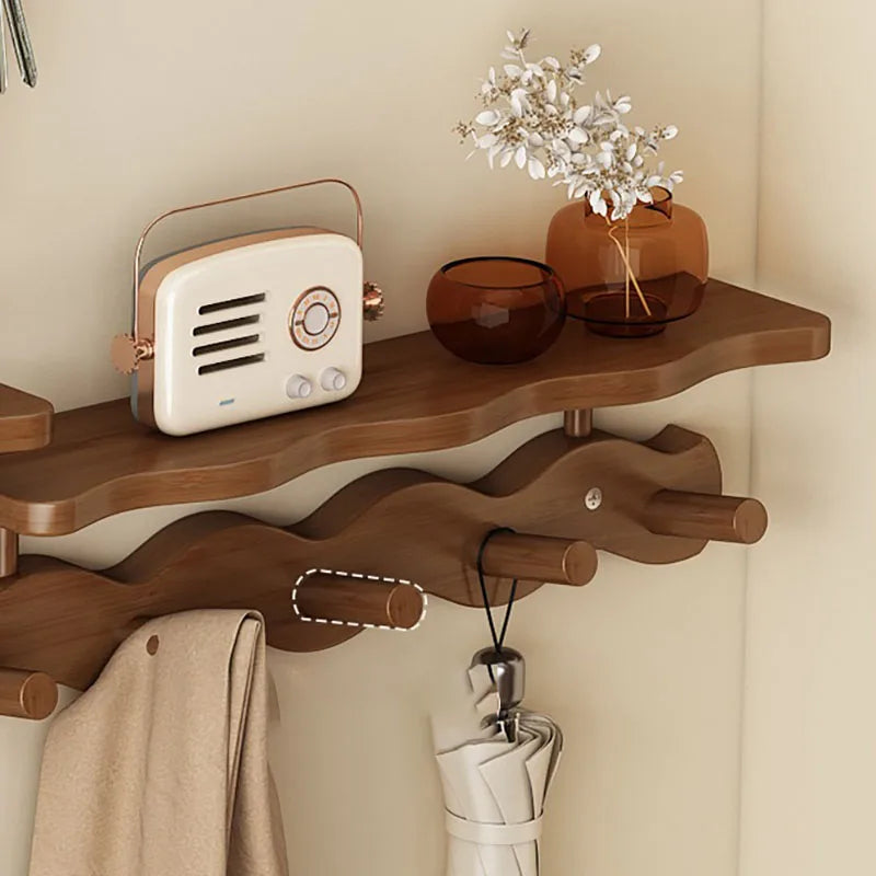 Bamboo Wall Rack - Minimalist Shelf with Versatile Hooks