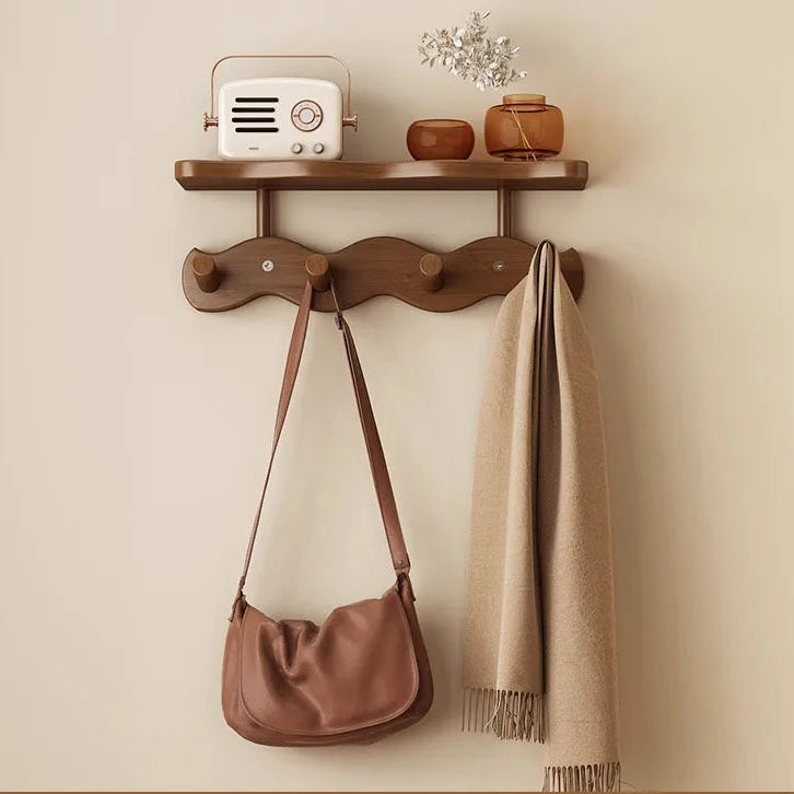Bamboo Wall Rack - Minimalist Shelf with Versatile Hooks