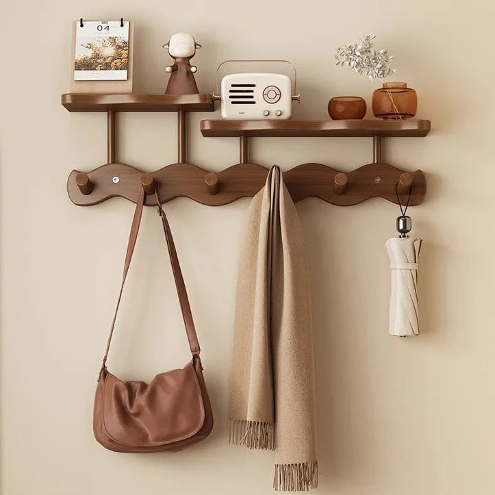 Bamboo Wall Rack - Minimalist Shelf with Versatile Hooks