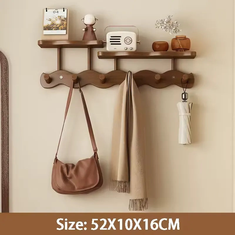 Bamboo Wall Rack - Minimalist Shelf with Versatile Hooks