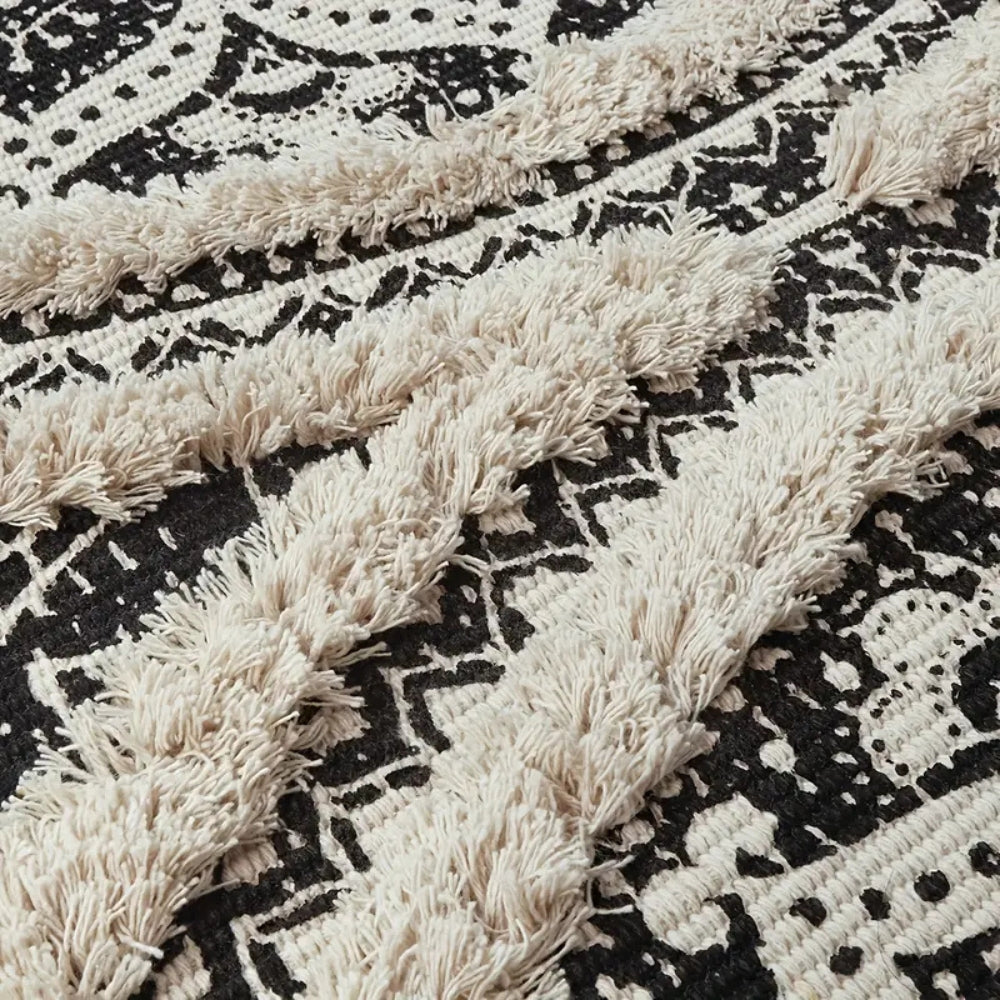 Bohemian Black Cream Runner Mat - Stylish & Functional Floor Protector