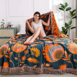 Bohemian Wildflower Bloom Cotton Blanket - Elegant Floral Design