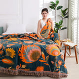 Bohemian Wildflower Bloom Cotton Blanket - Elegant Floral Design