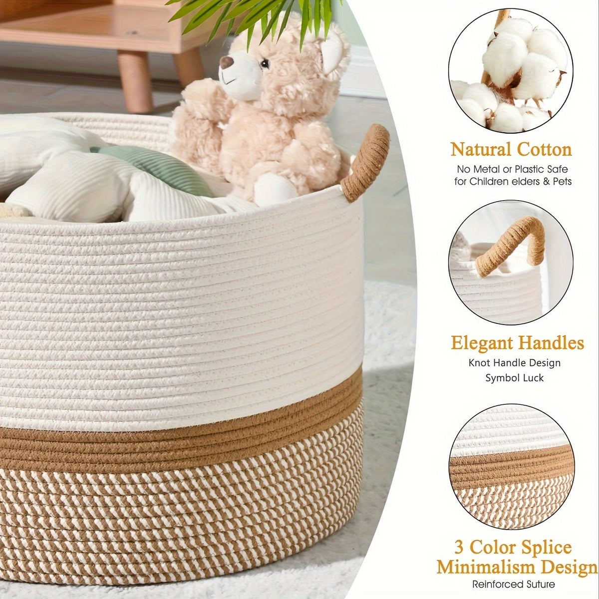 Boho Cotton Storage Basket - Durable & Versatile Home Organizer