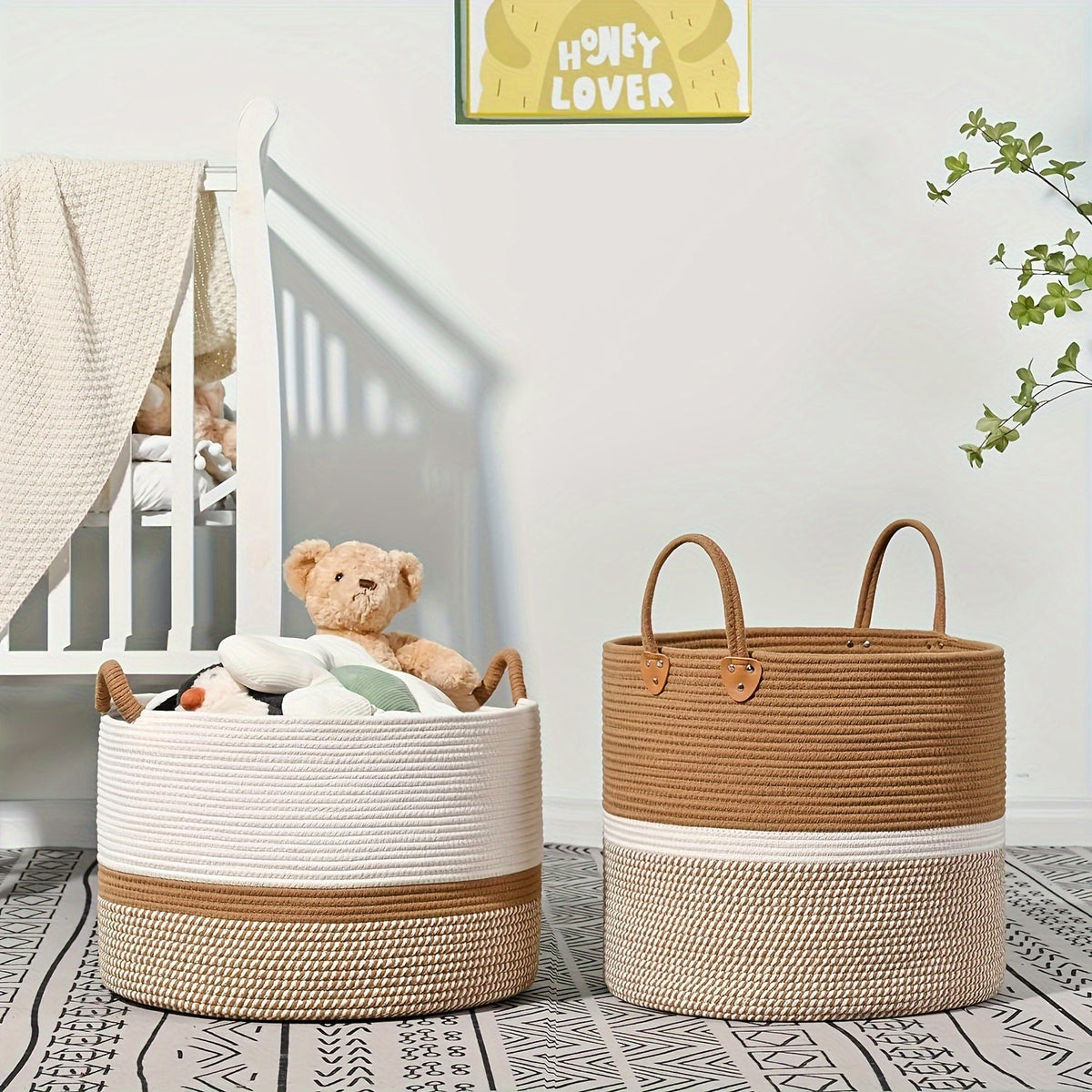 Boho Cotton Storage Basket - Durable & Versatile Home Organizer