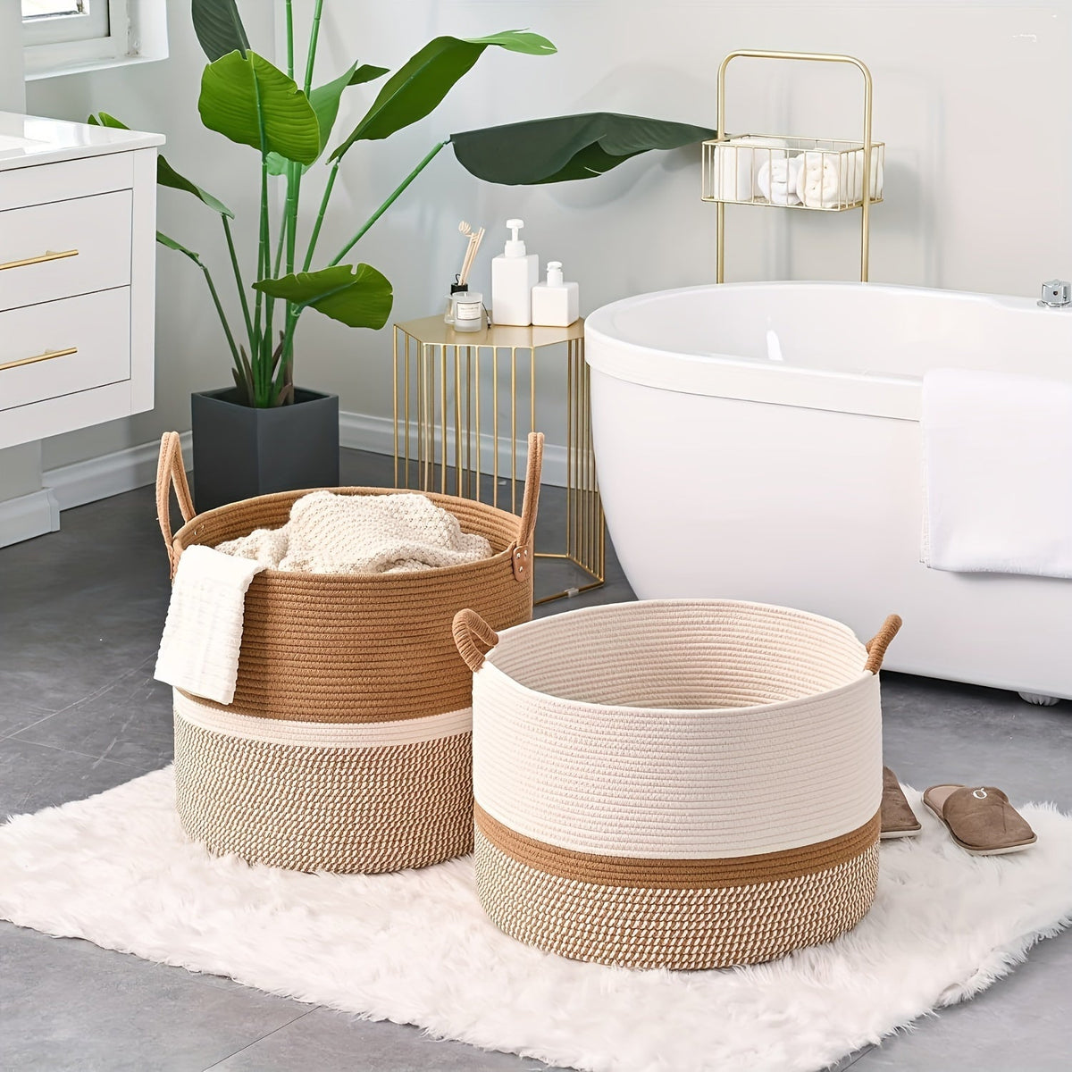 Boho Cotton Storage Basket - Durable & Versatile Home Organizer