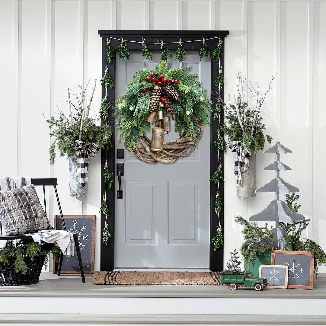 Boho Farmhouse Christmas Wreath - Rustic Holiday Decor
