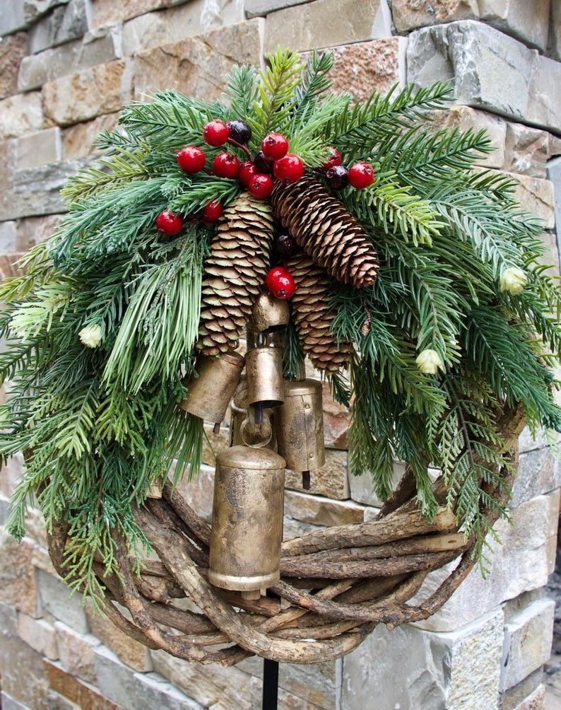 Boho Farmhouse Christmas Wreath - Rustic Holiday Decor