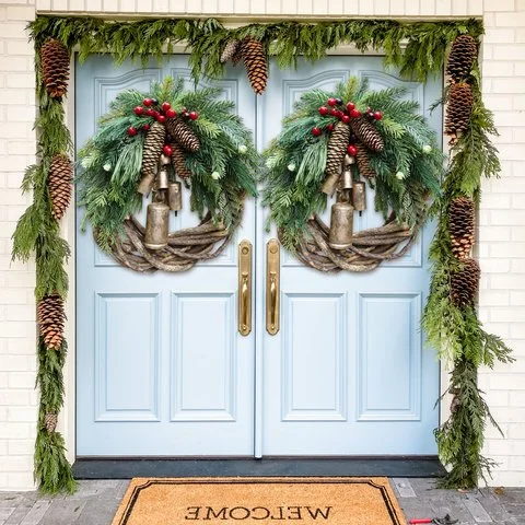 Boho Farmhouse Christmas Wreath - Rustic Holiday Decor