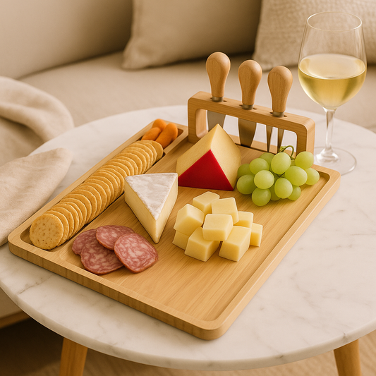 Elegant Wooden Cheese Board Set with Knife & Fork