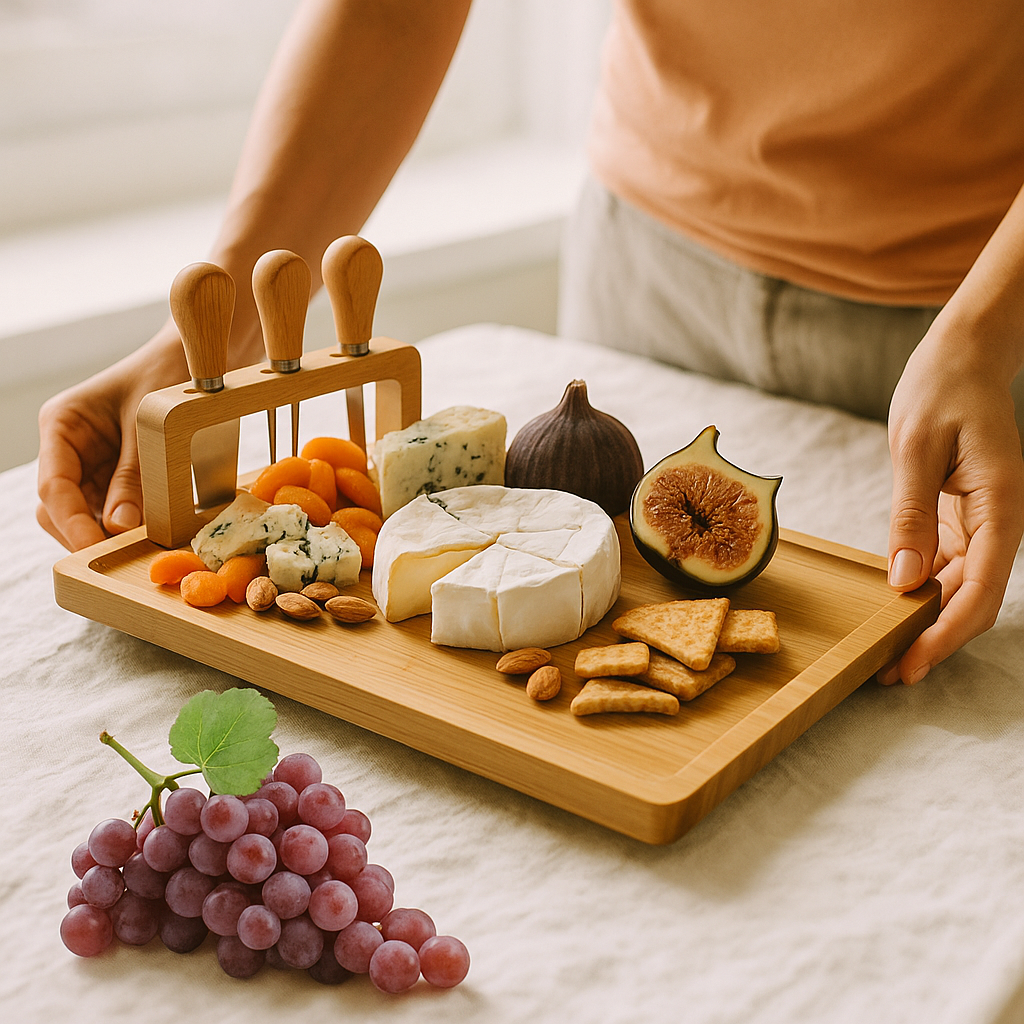 Elegant Wooden Cheese Board Set with Knife & Fork