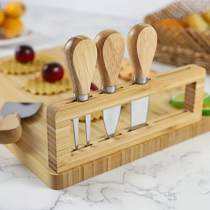 Elegant Wooden Cheese Board Set with Knife & Fork