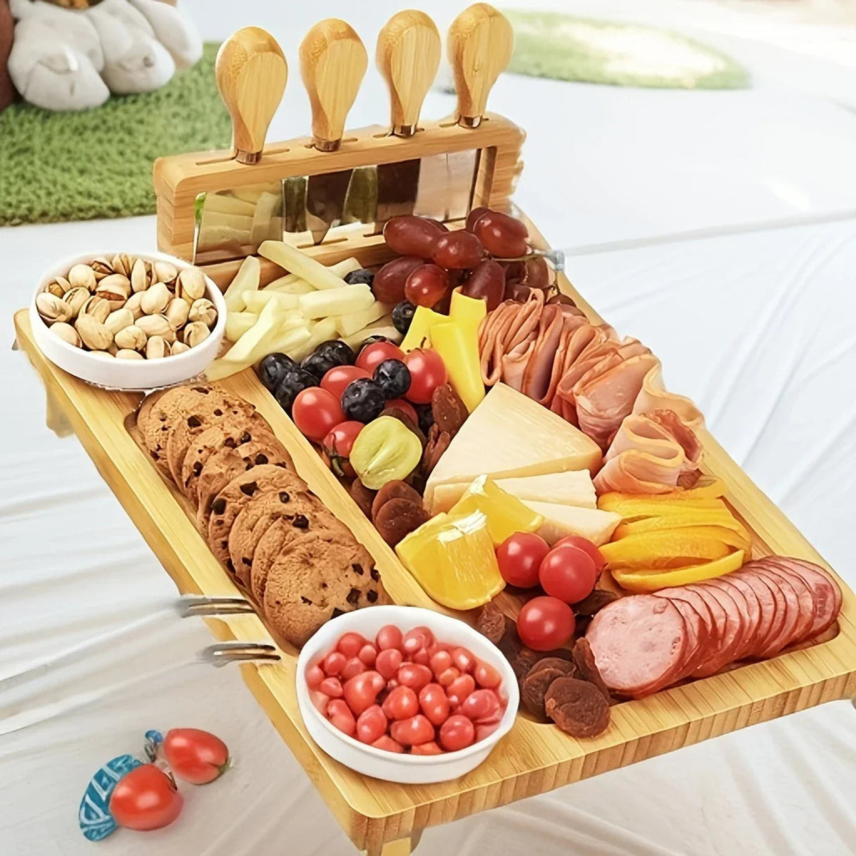 Elegant Wooden Cheese Board Set with Knife & Fork