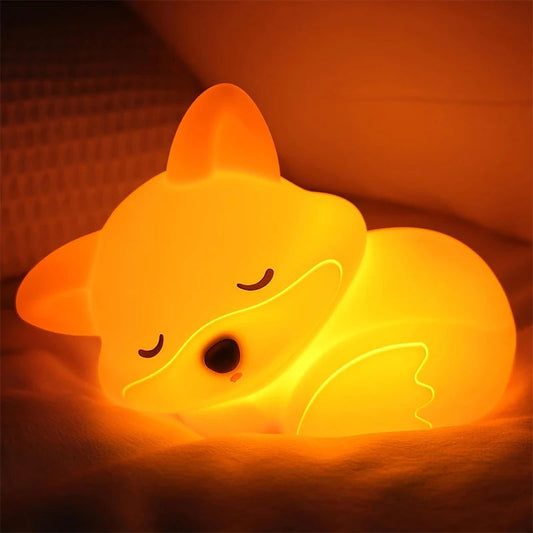 Charming Fox LED Night Light - Rechargeable Silicone Lamp with Timer