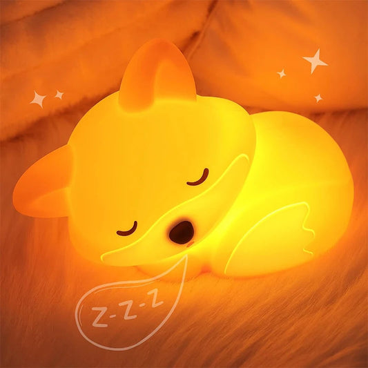 Charming Fox LED Night Light - Rechargeable Silicone Lamp with Timer