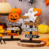 Charming Halloween Signpost - Wooden Ghost & Pumpkin Decoration